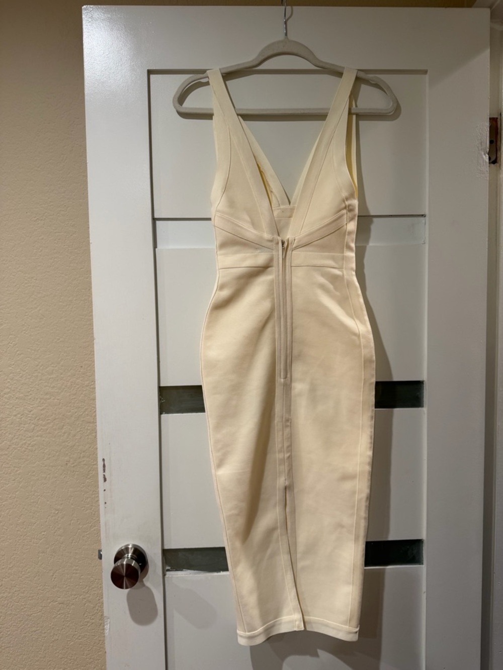House of CB Cream V‑Neck Midi Sheath Dress - Picture 7 of 13